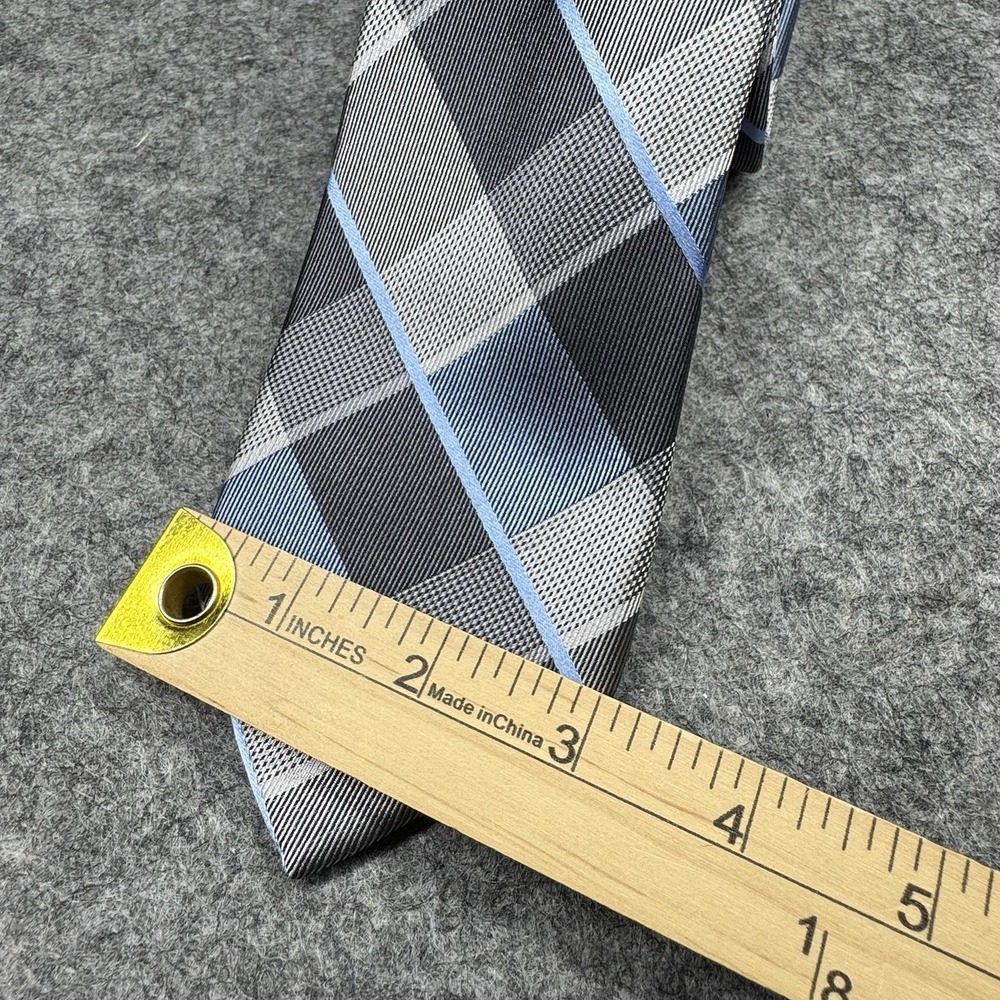 Perry Ellis Silk‎ Tie Men's Gray Blue Plaid 100% Silk Classic Business Necktie - Picture 2 of 7
